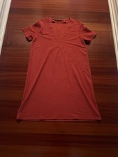 Zara Women L Red Cotton Short Sleeve Raw Hem Pullover V-Neck Shift Dress