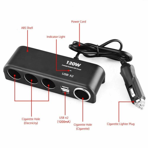 4 Way Adapter 24V Multi Socket 12V Car Cigarette Lighter Splitter USB Charger - Picture 7 of 7