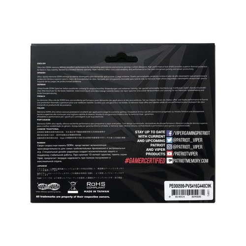 Patriot Viper Steel 32GB (2 x 16GB) DDR4 3600 (PC4-28800) CL18 UDIMM Desktop RAM - Picture 12 of 17
