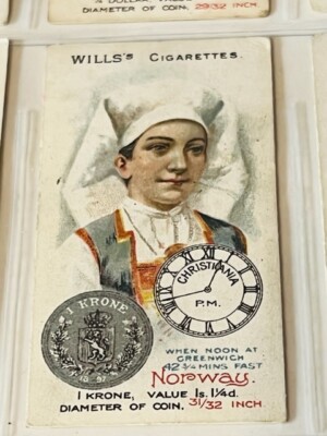 Wills Time Money Cigarette Tobacco Trading Card 1908 WD Bristol HO Norway  krone