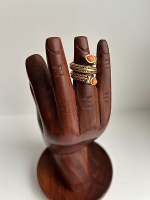 Designer Studio Barse Brass Pebble Texture Dbl Snake Head Agate Ring Sz 5 signed