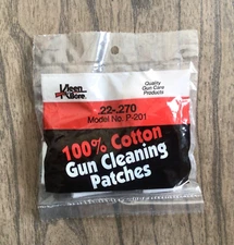 Kleen Bore. 1 pkg=100 cotton gun cleaning patches.P-201 .22-.270. 1-1/4”