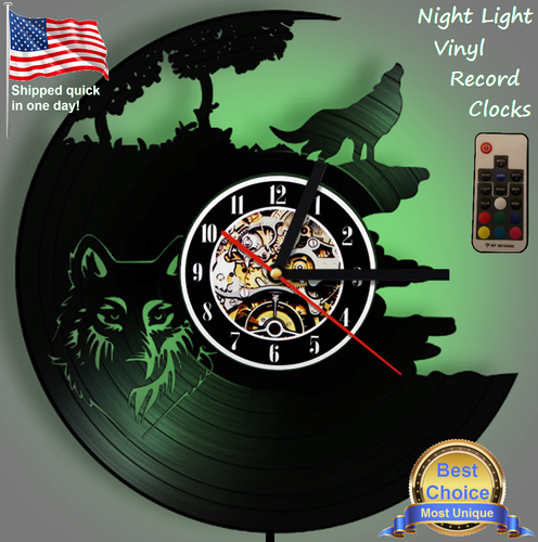 Wolf wolves wildlife vinyl record wall clock w/wo LED back light lamp shirt art - 第 7/11 張圖片