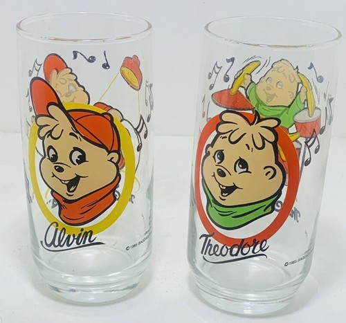 ALVIN AND THE CHIPMUNKS Drinking Glasses Alvin + Theodore Hardee’s Promo 5 3/4”H - Picture 5 of 8