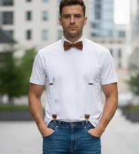 Club Room White Solid Suspenders Leather Clip-On Back Adjustable One Size NWT