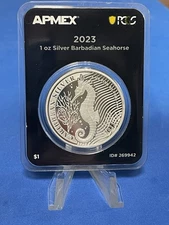 2023 1 oz Silver Coin Barbadian Seahorse Mint Direct PCGS + First Strike TEP