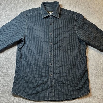 Duke s Men s Western Rodeo Shirt Size L Black Textured Stripe Button Up