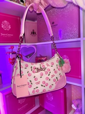 Juicy Couture Cherry Print Small Crescent Shoulder Bag White Pink