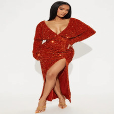 Long sleeve Sequin Gown - Copper