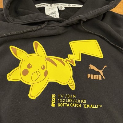 PUMA × Pokémon Hoodie Mens Small Black Pikachu Heavyweight Fleece