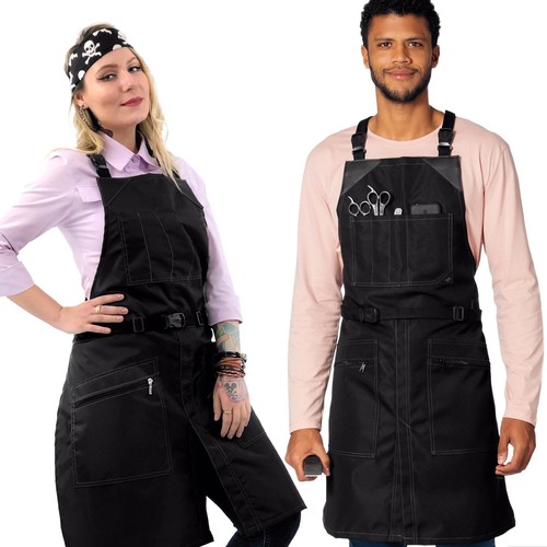 Cross-Back Barber Black Apron – Heavy-Duty Nylon, Water and Chemical Resistan...