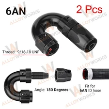 2PCS AN6 180 Degree Swivel Hose End Fitting Adaptor For Oil/Fuel/Gas Hose Line