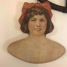 Antique 1917 Modelo Garment Co. Brunette Young Girl Litho Clothes Hanger Display