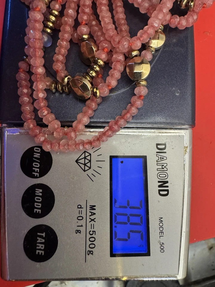 Collana In Tormalina Rosa Con Distanziali In Oro 9 Kt  Ed argento 800 Dorato - Immagine 2 di 4