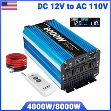 4000W 8000W Power Inverter Pure Sine Wave DC 12V to AC 110V LCD Caravan Camping