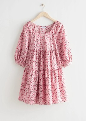 NWT & Other Stories Paris Atelier Floral Tiered Smock Mini Dress Red Babydoll M