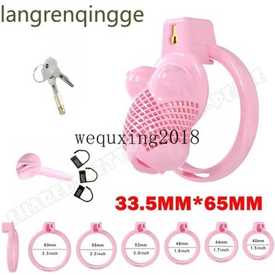 Pink 33.5mmx65mm For Male  Chastity Sissy Cage Device Breathable Lock Rings
