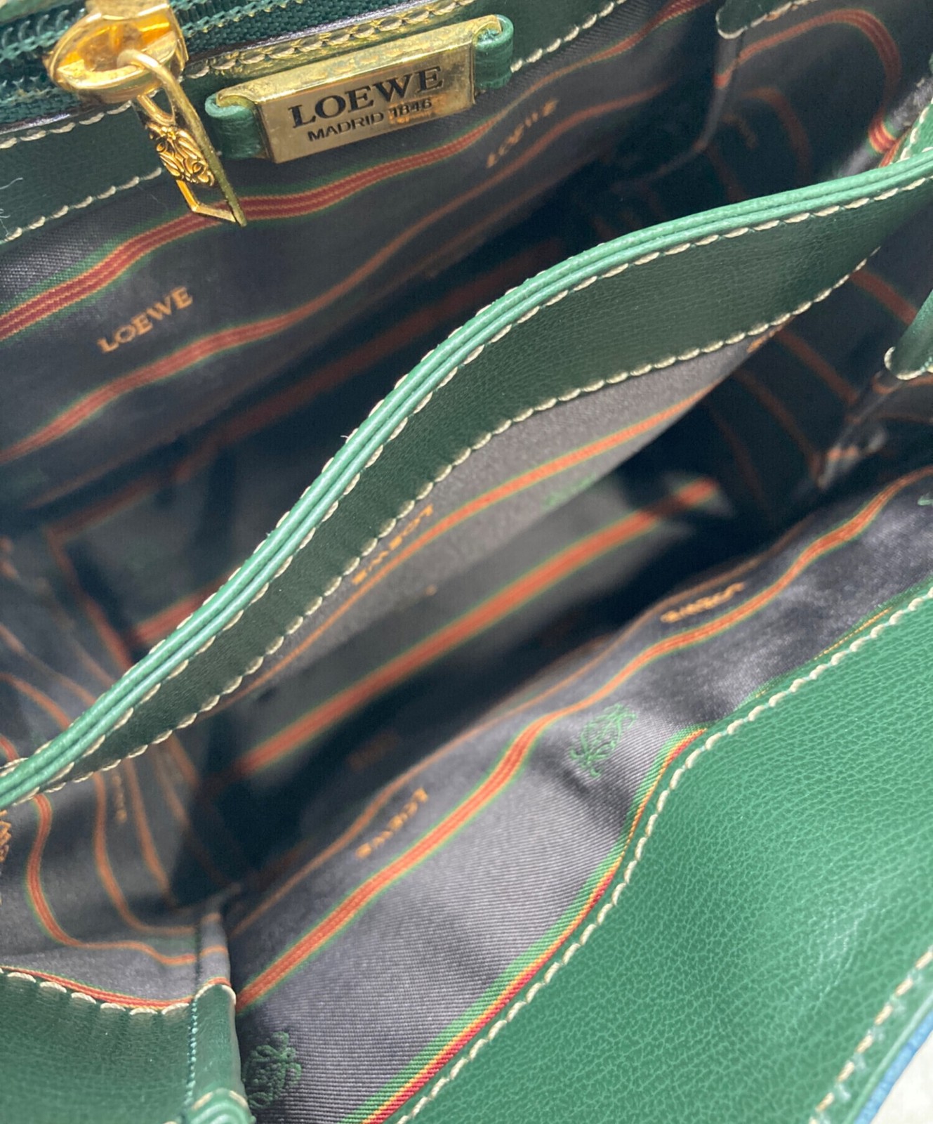 LOEWE L16 Shoulder Bag Leather Green Blue Bicolor Womens Twist Clasp Handbag image 7
