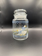 Vintage Anchor Hocking 7” Glass Jar With Lid geese and floral patterns