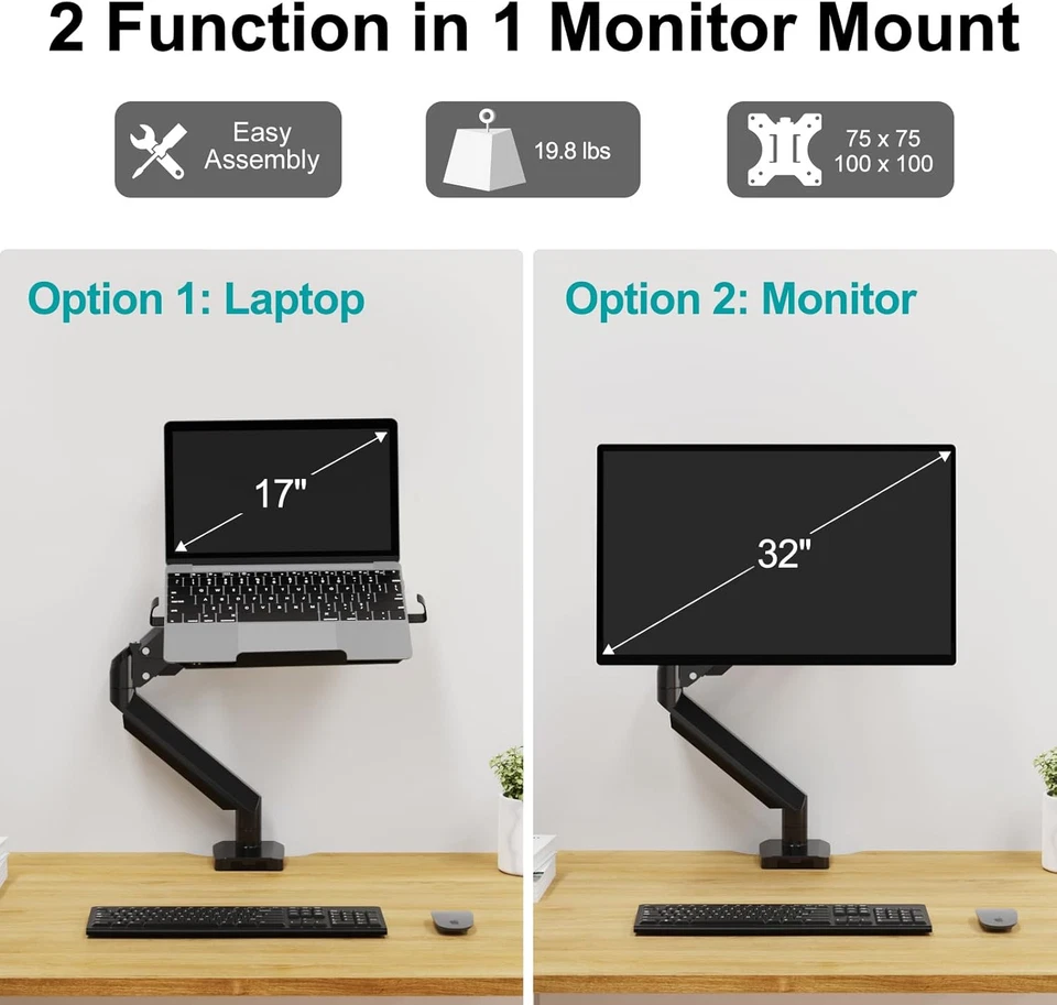 MOUNT PRO Laptop Arm Mount for Desk, 2 in 1 Function Monitor Laptop Stand, Fits - Image 2 of 4