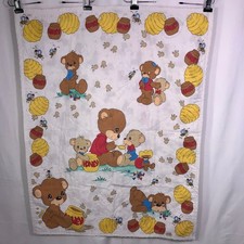 VTG Precious Moments Honey Bear Quilted Blanket Double Sided 34x45 Crib Baby