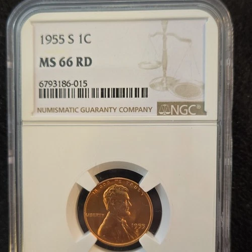 1955 Lincoln Wheat Cent San Francisco MS 66 RD NGC 6793186-015 Bronze