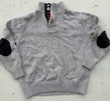 Kid's Tommy Hilfiger Sweater Gray Logo 7 Preppy Luxury Academia Professor Elbow