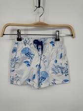 NWT Vilebrequin Medusa Swim Shorts Boys 4 White Blue Ocean Themed Print Beach
