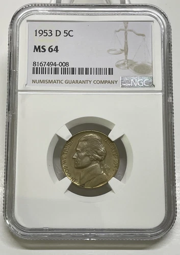1953-D Jefferson Nickel 5c NGC MS64 Mint State Uncirculated