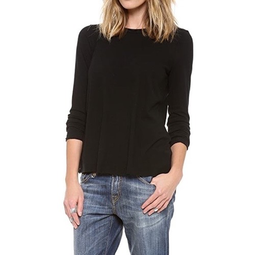 ALC Black Cotton Long Sleeve Crew Neck Split Back Top Sz S