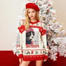 Marlboro Smoking Cat Meme Funny Christmas Ugly Sweatershirt Christmas Wear Gift