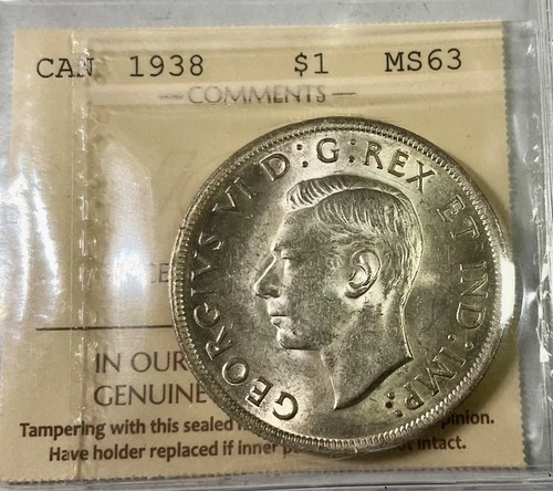 1938 Canada GEORGE VI better date Silver Dollar MS63 blast lustre XXF057