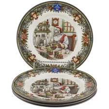 Royal Stafford Santa's Workshop Dinner Plates Set of 4 Santa Claus Christmas