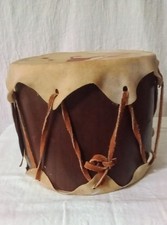 Vtg Rawhide Wood Like Toy Native American Drum Buffalo/ Bison DB