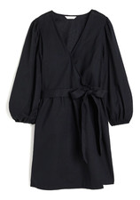 H&M Black LINEN BLEND Puff Sleeves DEEP V-NEC...