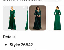 Mac Duggal Emerald Green Satin V-Neck Long Puff Sleeve Pleated Maxi Sz 14