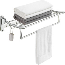 24 Inch Polished Chrome Towel Racks, Bathroom Towel Shelf with Foldable Towel Ba