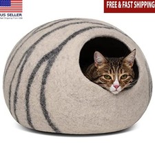 Modern Wool Cat Cave Calming Dog Beds Premium Felt Cat Bed for Indoor Cats
