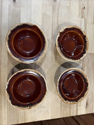 4 Rare VTG Hull Pottery Brown Drip Fruit/Chili/Cereal Bowls 6.25" Oven Prf USA