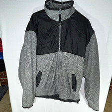 Port Authority Men's L Gray/Black Solid Fleece Jacket Full Zip Stand-Up Collar