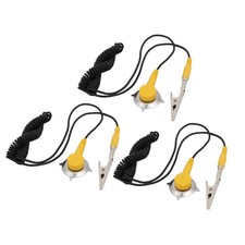 3Pcs Alligator Clip Coil Cable Anti-static ESD Mats Grounding Point Yellow Black