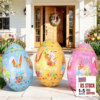 3 Pack Large 24 Inch Inflatable Easter Eggs - Giant Colorful Outdoor Easter 