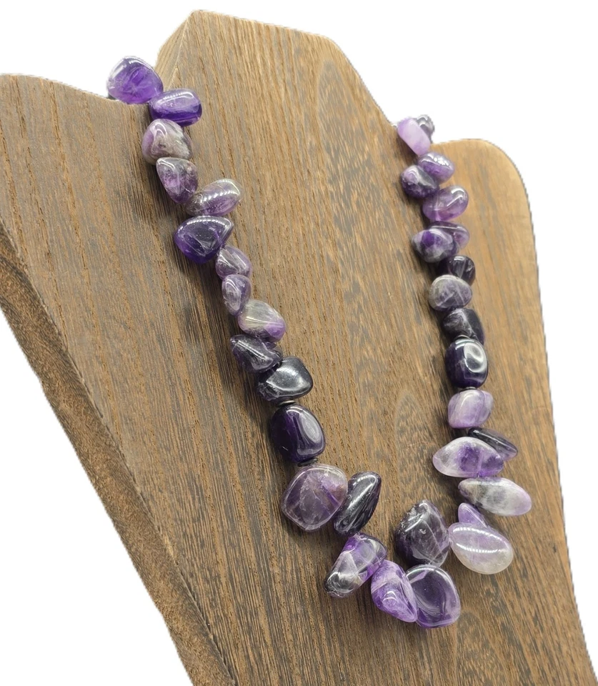 Collar llamativo de plata esterlina y trozo de amatista púrpura pulido Barse 18-20" Foto 2 de 4