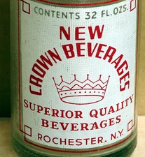 New Crown Beverages; Rochester, N.Y.; 2-color ACL soda pop bottle