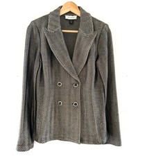 ST. JOHN Collection Double Breasted Chevron Wool Blend Blazer Gold Blue Size 6