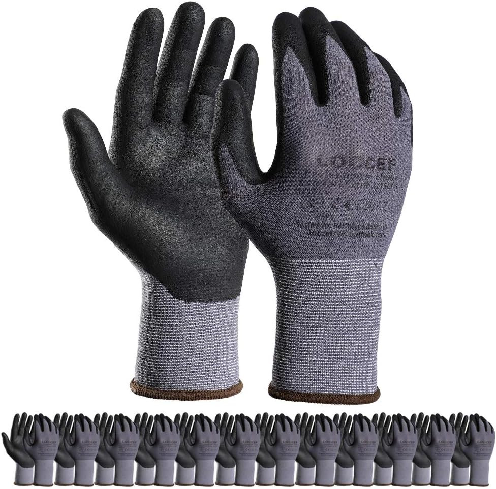 Safety Work Gloves Microfoam Nitrile Coated-12 Pairs,Seamless Knit Nylon Gloves,