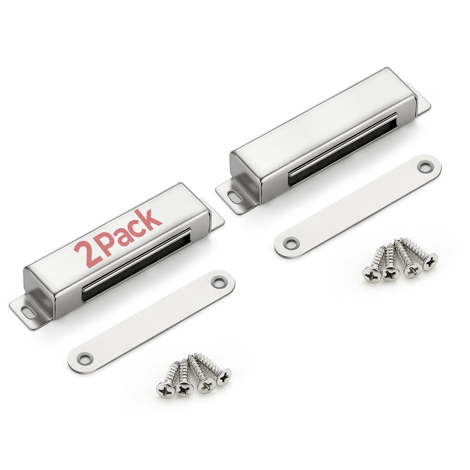 Cabinet Door Magnets, 90 Lbs Strong Magnetic Catch, Heavy Duty, 2 Pack, Silver