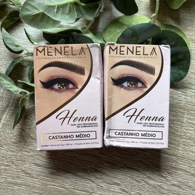 NEW LOT OF 2 Menela Professional Henna Eyebrow Kit Castanho Medio Boxed