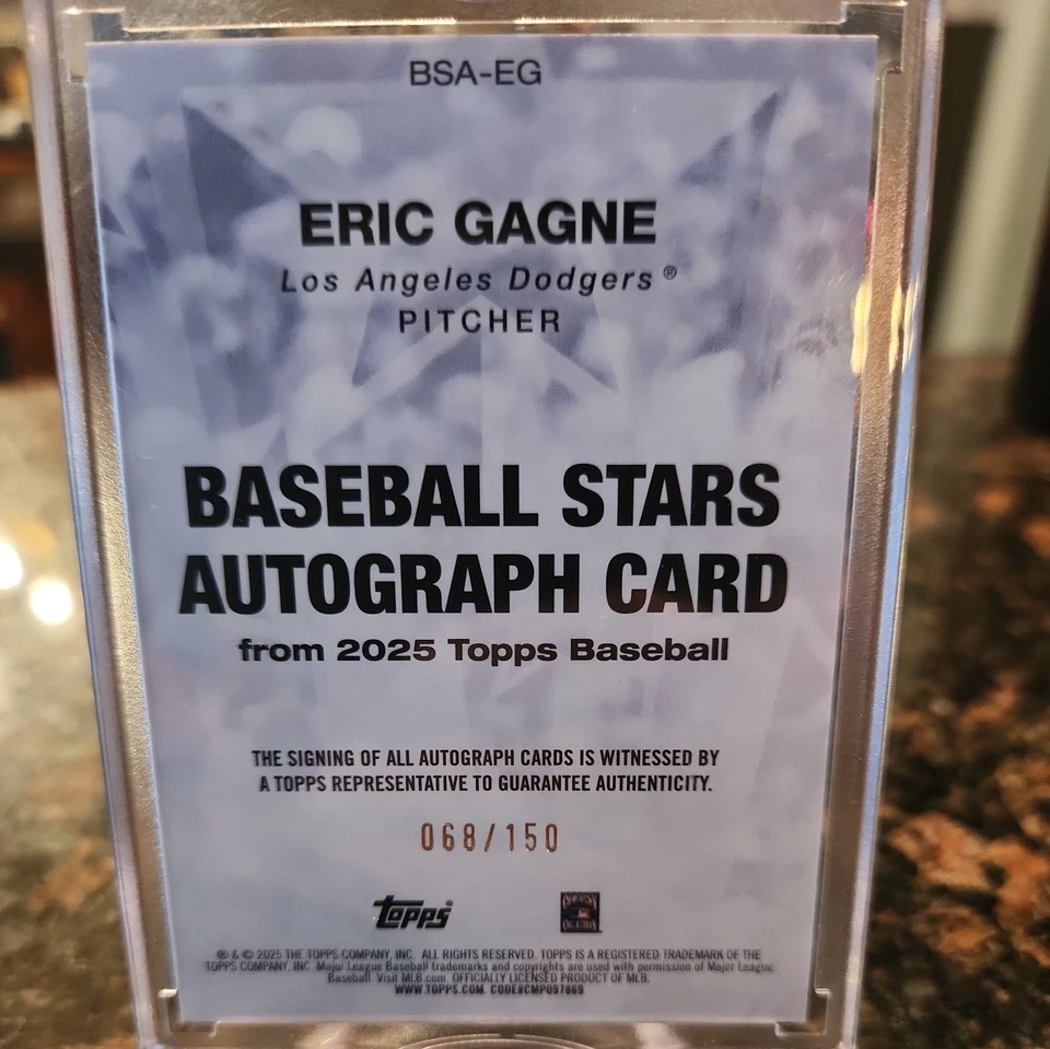 Estrellas de béisbol Topps Eric Gagne 2025 azul automático #/150 #BSA-EG (68/150) Foto 2 de 2