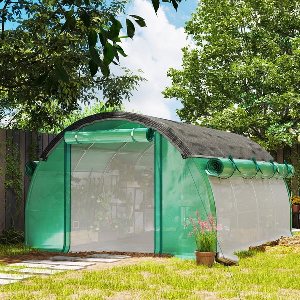 Outsunny GewäChshaus 4 X 3 X 2 M FoliengewäChshaus Mit 6 Fenster, RolltüRen-image
